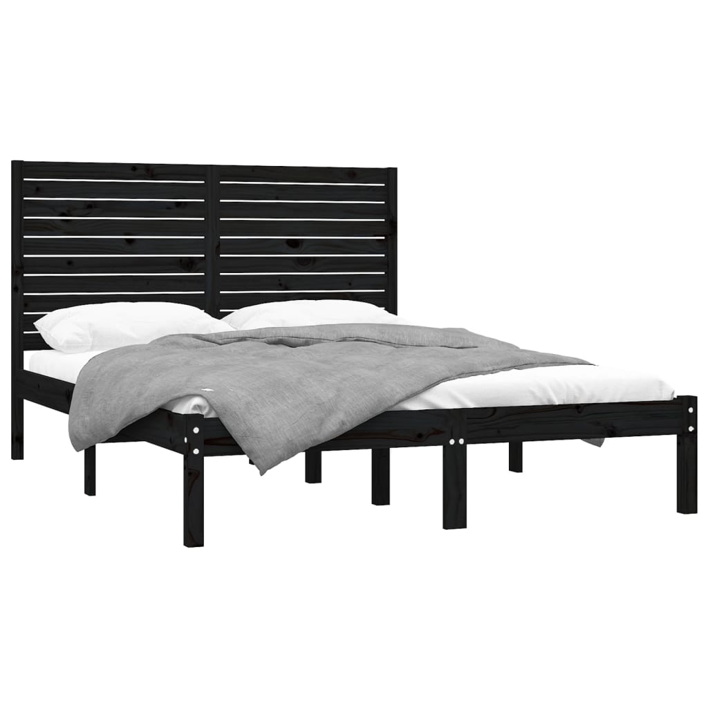 vidaXL Bedframe massief hout zwart 150x200 cm afbeelding