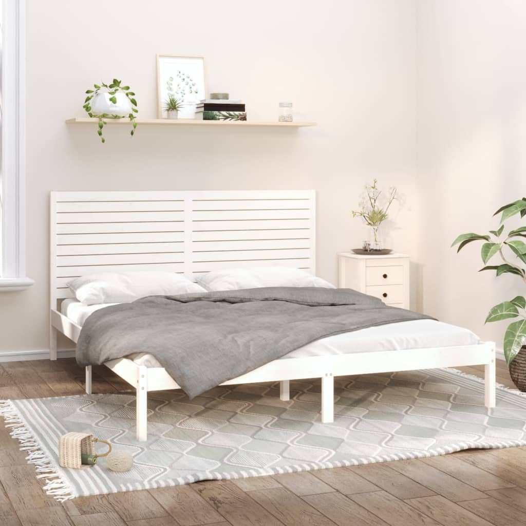 Rama łóżka, biała, lite drewno, 200x200 cm