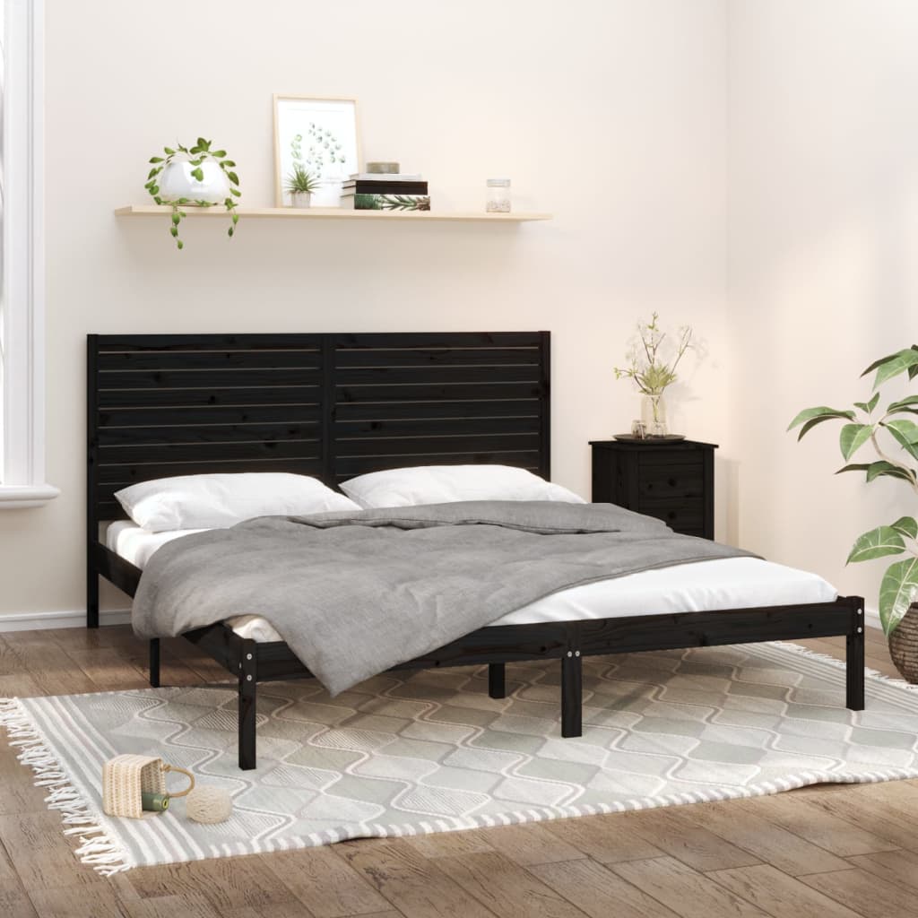 Rama łóżka, czarna, lite drewno, 200 x 200 cm