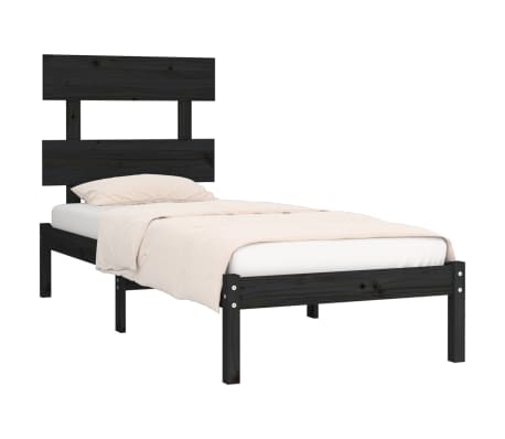 vidaXL Rama ł&oacute;żka, czarna, lite drewno, 75x190 cm, pojedyncza