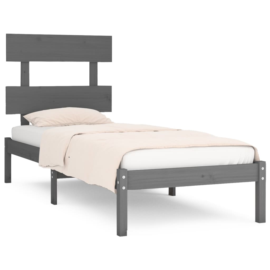 Rama łóżka, szara, lite drewno, 90x190 cm,3FT6, pojedyncza