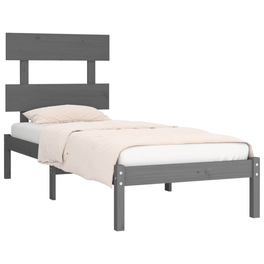 Rama łóżka, szara, lite drewno, 90x190 cm,3FT6, pojedyncza