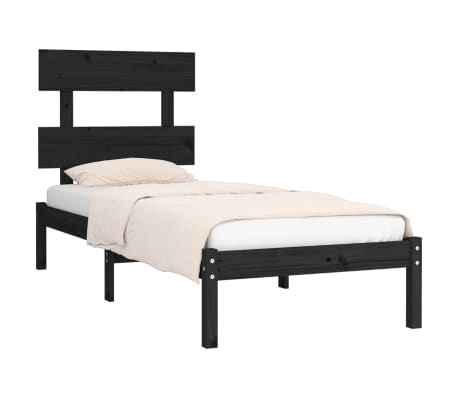 vidaXL Lovos rėmas, juodas, 90x190cm, medienos masyvas, vienvietis