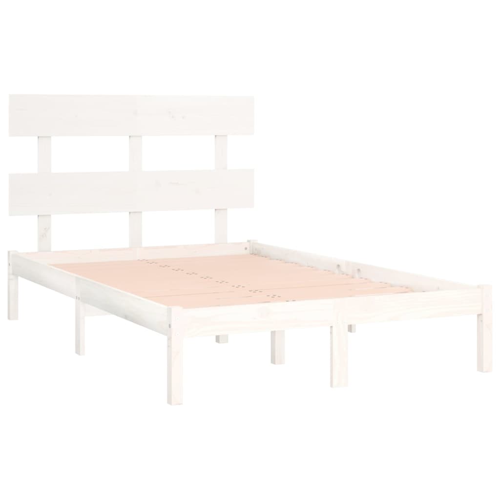 Rama łóżka, biała, lite drewno, 120x190 cm, 4FT,podwójna