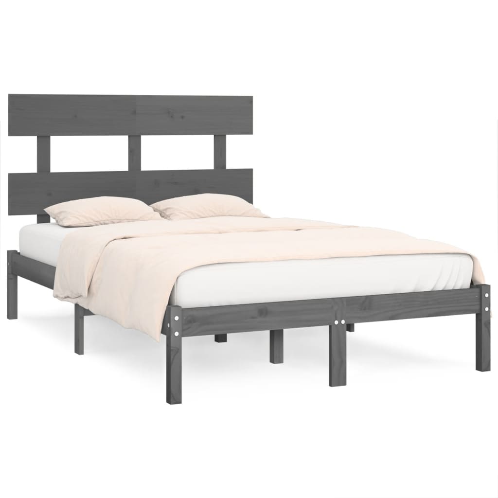 Rama łóżka, szara, lite drewno, 120x190 cm, 4FT,podwójna