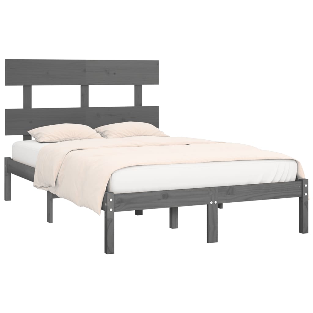 vidaXL Bedframe massief hout grijs 120x190 cm