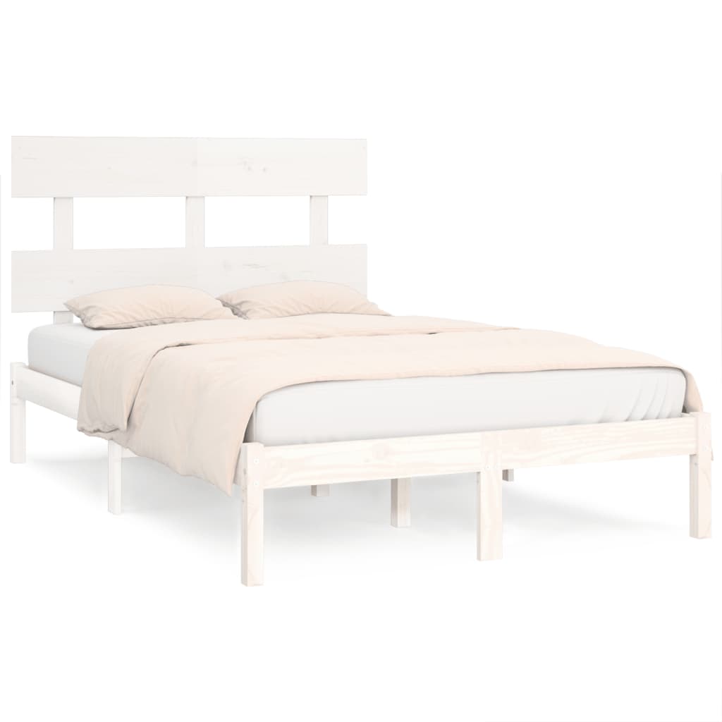 Rama łóżka, lite drewno, biała, 135x190 cm,4FT6, podwójna