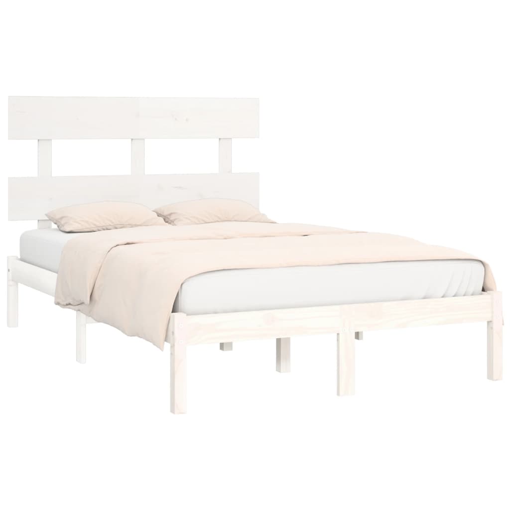 Rama łóżka, lite drewno, biała, 135x190 cm,4FT6, podwójna