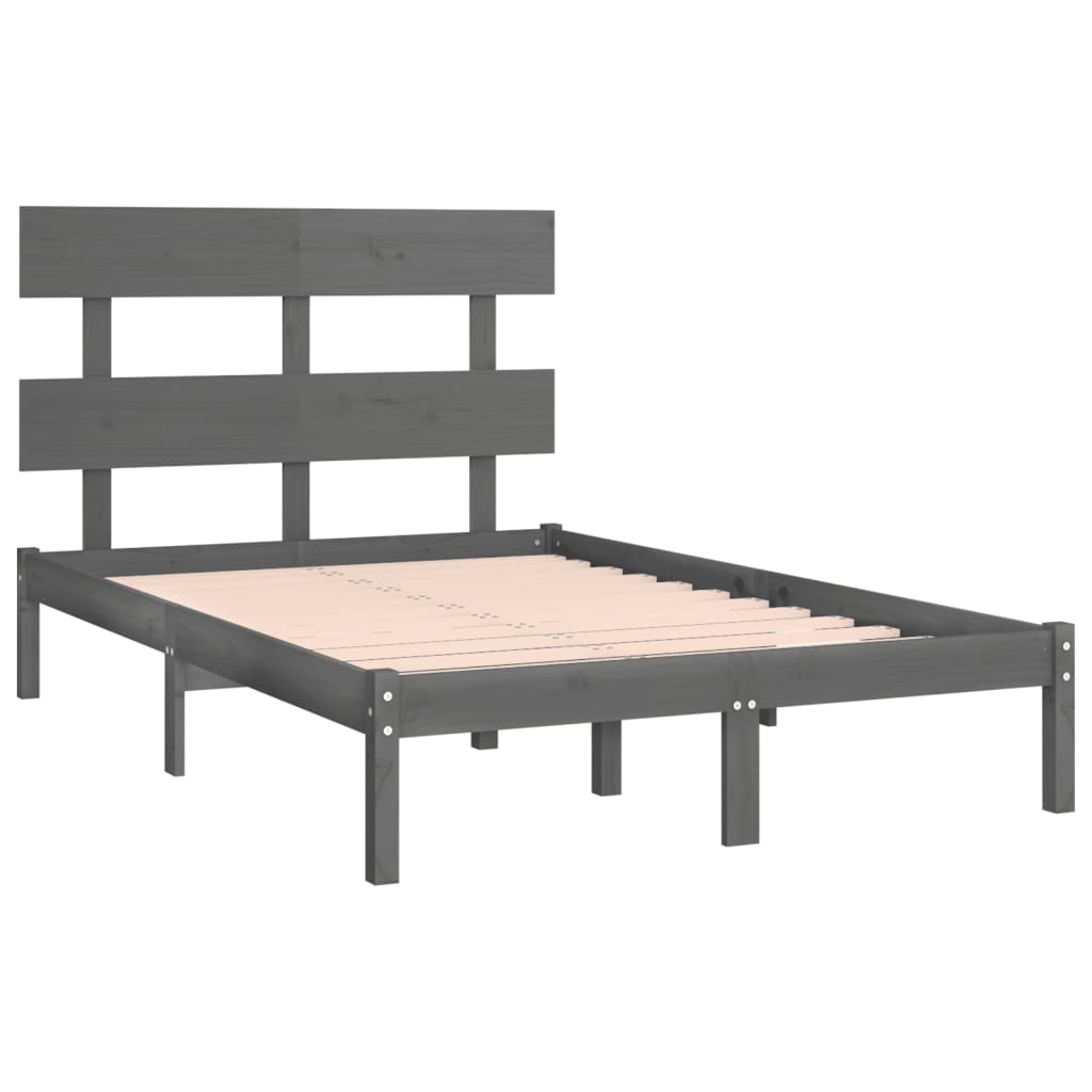 Rama łóżka, szara, lite drewno, 135x190 cm,4FT6, podwójna