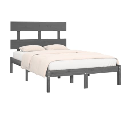 vidaXL Bedframe massief hout grijs 135x190 cm