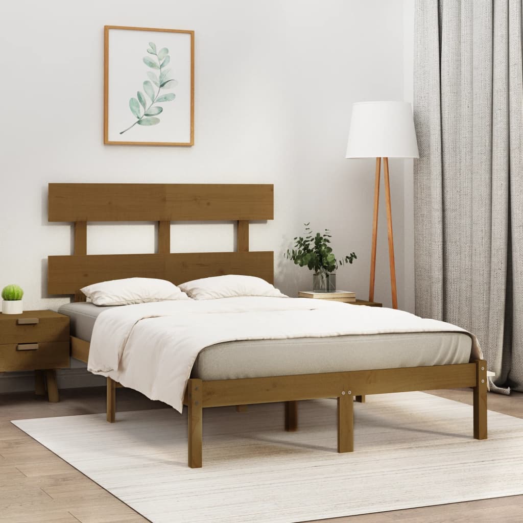 vidaXL Cadru de pat, maro miere, 140×190 cm, lemn masiv