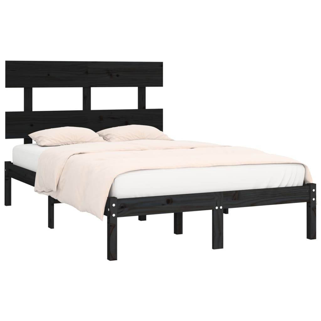 vidaXL Bedframe massief hout zwart 140x190 cm afbeelding