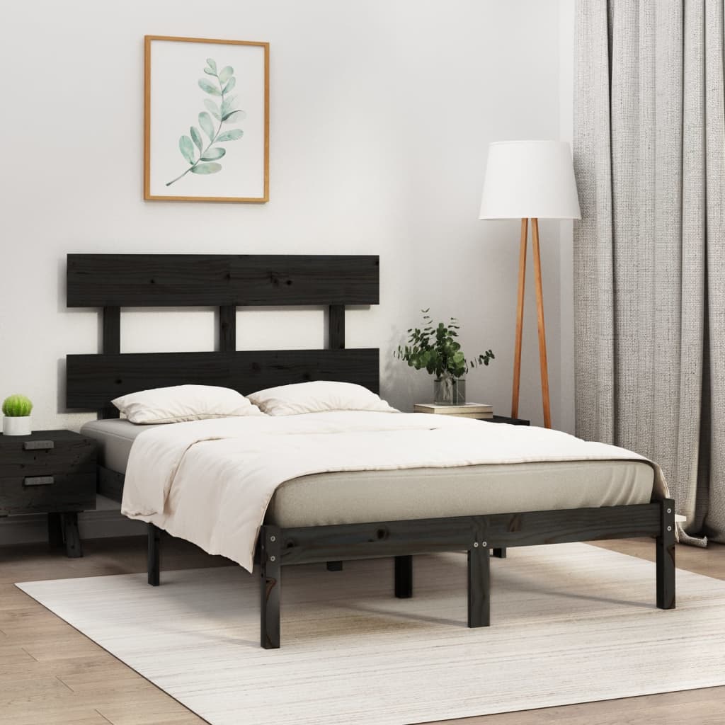 vidaXL Cadru de pat, negru, 140×190 cm, lemn masiv