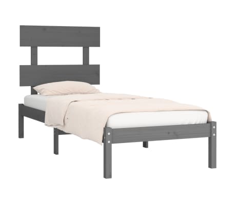 vidaXL Lovos rėmas, pilkos spalvos, 90x200cm, medienos masyvas