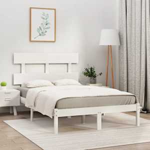 Posteljni okvir bel iz trdnega lesa 120x200 cm