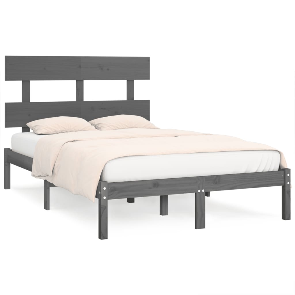 Bed Frame Grey Solid Wood 150x200 Cm 5ft King Size Wood Decors Furniture