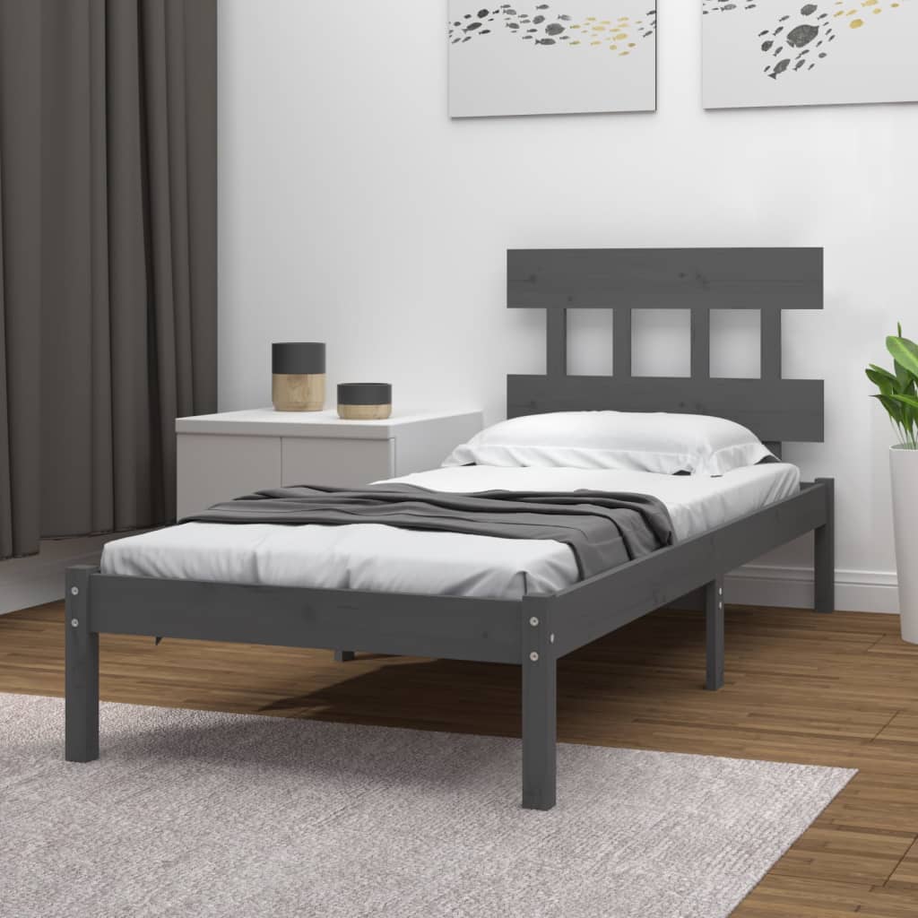 Rama łóżka, szara, lite drewno, 75x190 cm, pojedyncza