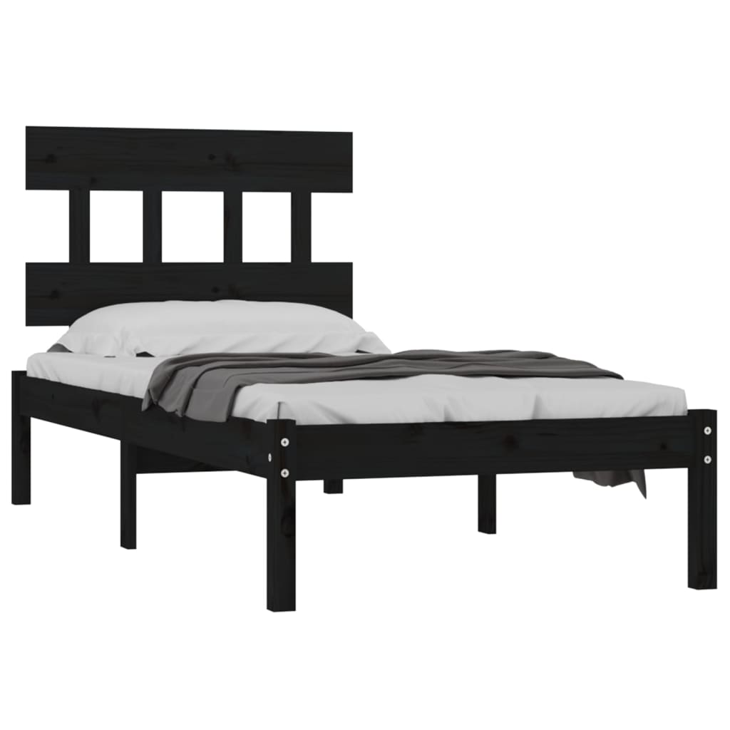vidaXL Bedframe massief hout zwart 75x190 cm afbeelding