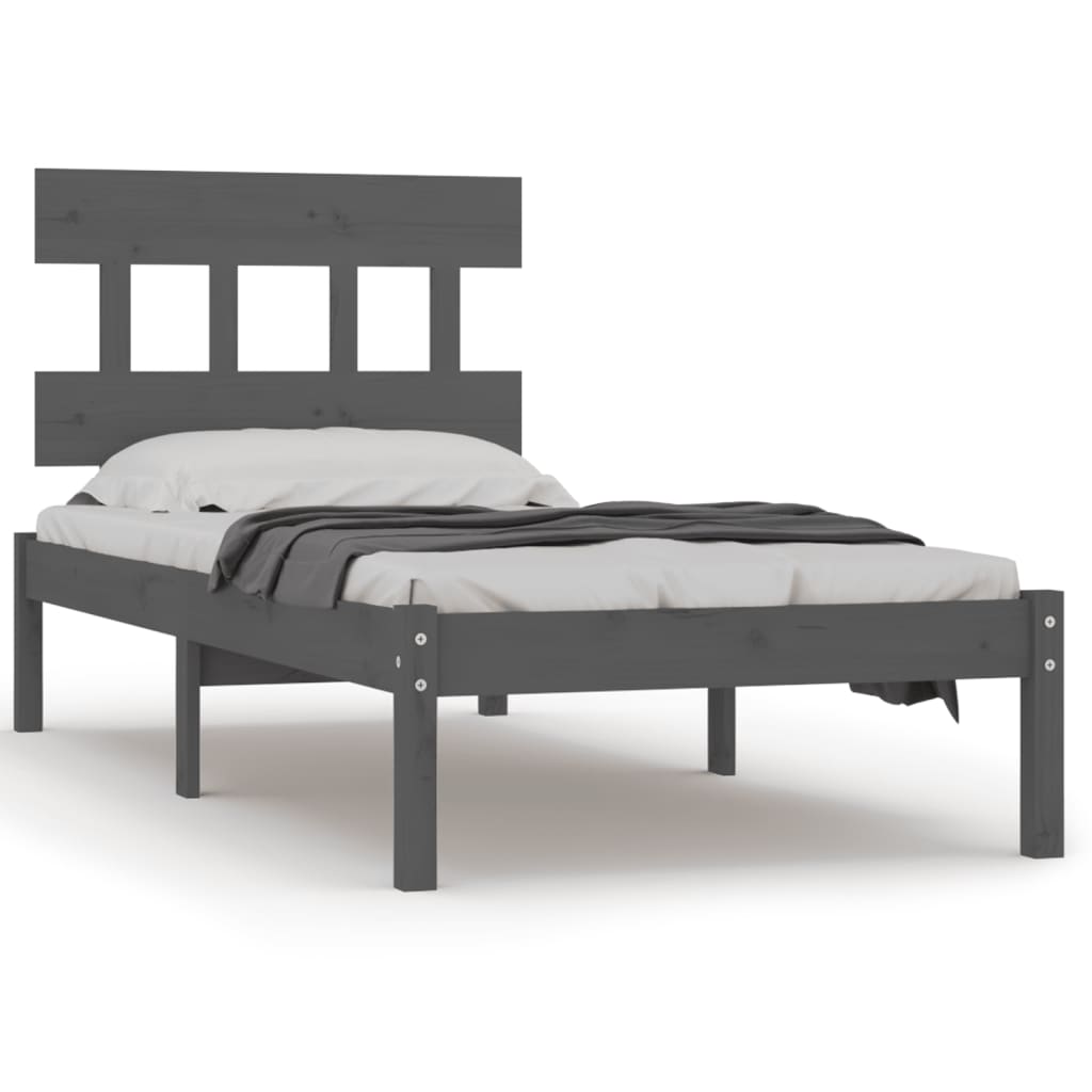 Rama łóżka, szara, lite drewno, 90x190 cm, pojedyncza