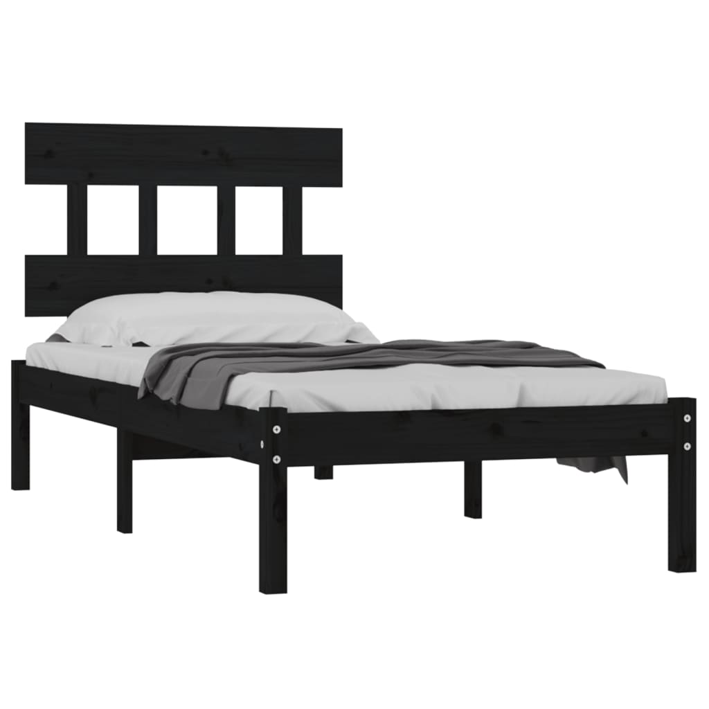 vidaXL Estrutura de cama solteiro 90x190 cm madeira maciça preto