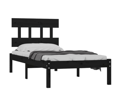 vidaXL Estrutura de cama solteiro 90x190 cm madeira maciça preto