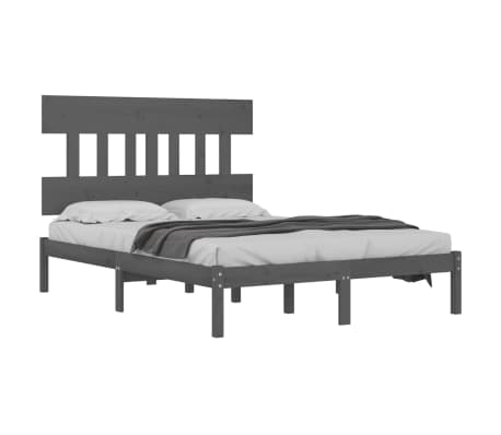 vidaXL Estructura de cama doble pequeña madera maciza gris 120x190 cm