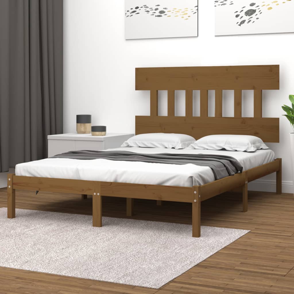 vidaXL Cadru pat Small Double 4FT, maro miere, 120×190 cm, lemn masiv 120x190 imagine noua