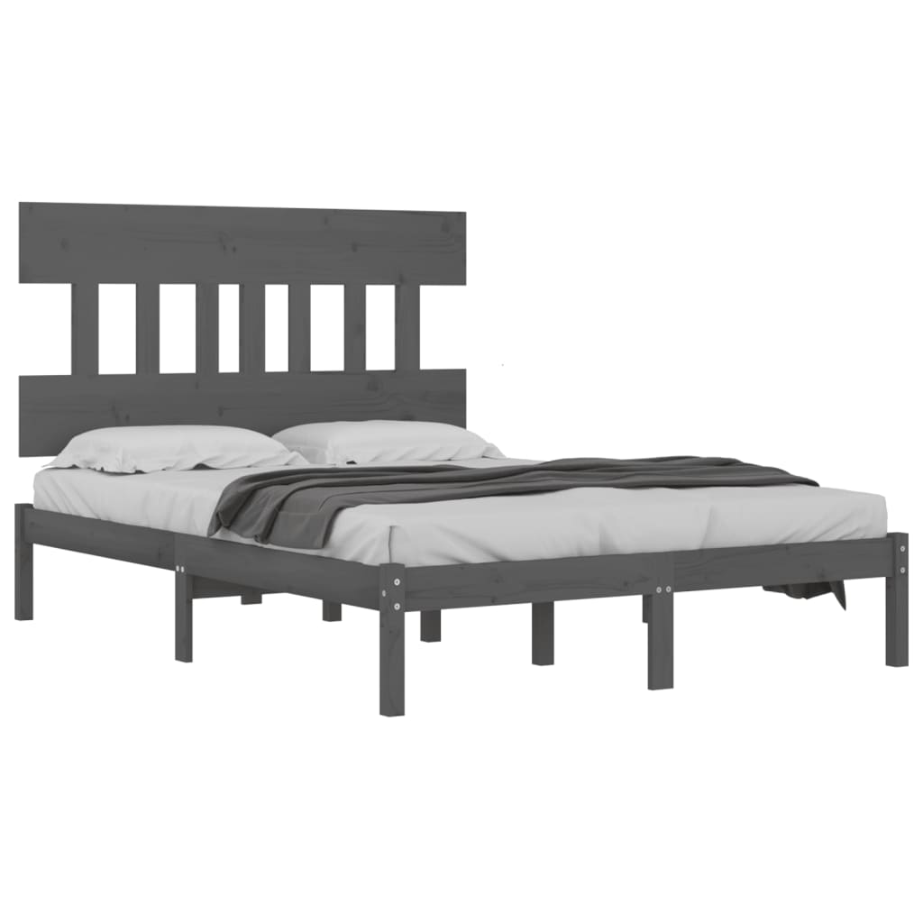 

vidaXL Bedframe massief hout grijs 135x190 cm 4FT6 Double
