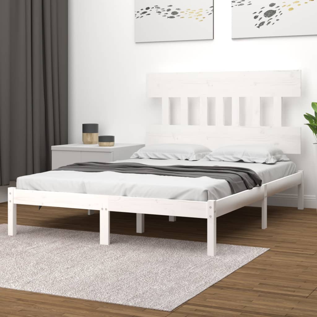 vidaXL Cadru de pat, alb, 120×200 cm, lemn masiv 120x200 imagine noua