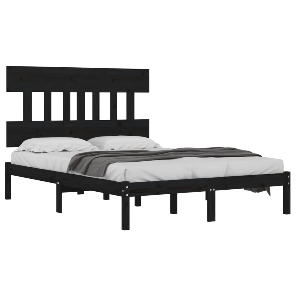 vidaXL Bedframe massief hout zwart 150x200 cm afbeelding