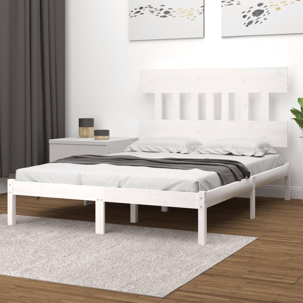 Rama łóżka, biała, lite drewno, 200x200 cm