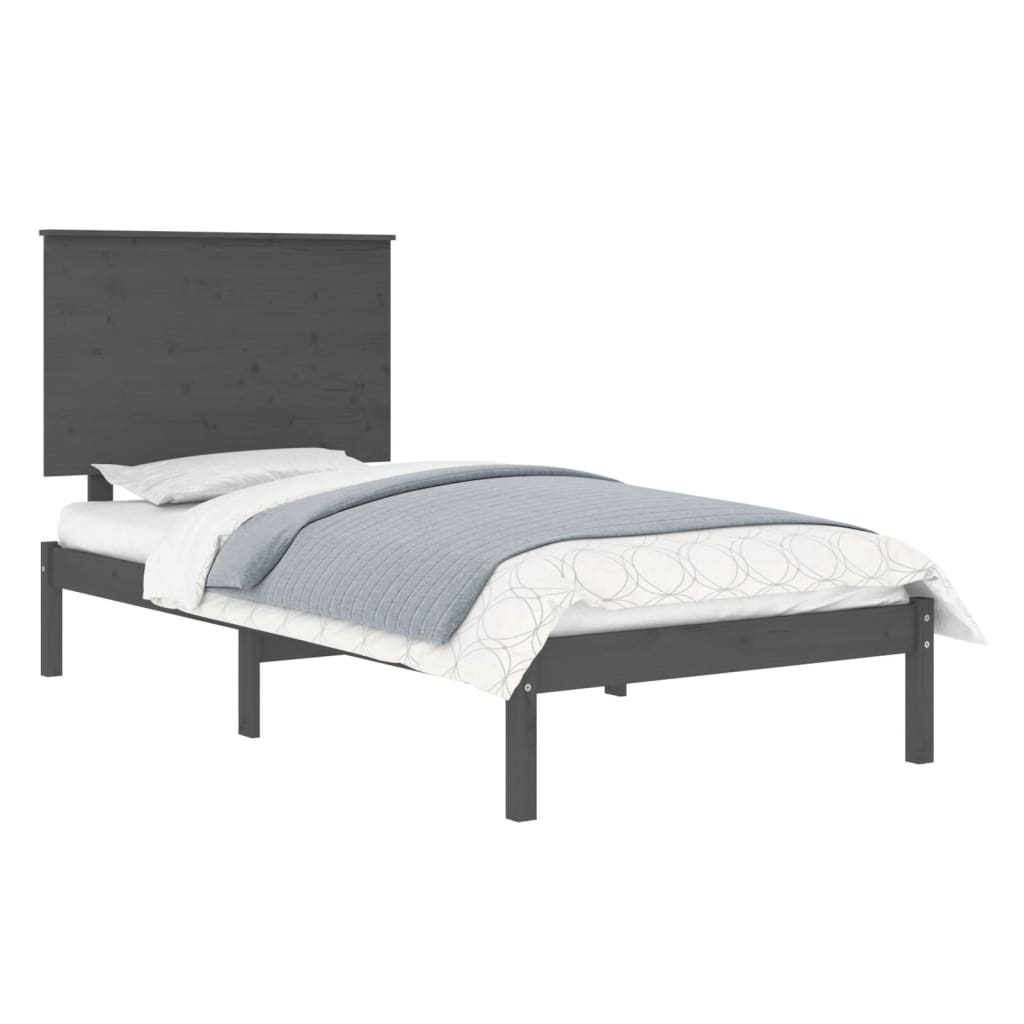 Rama łóżka, szara, lite drewno, 90x190 cm, pojedyncza