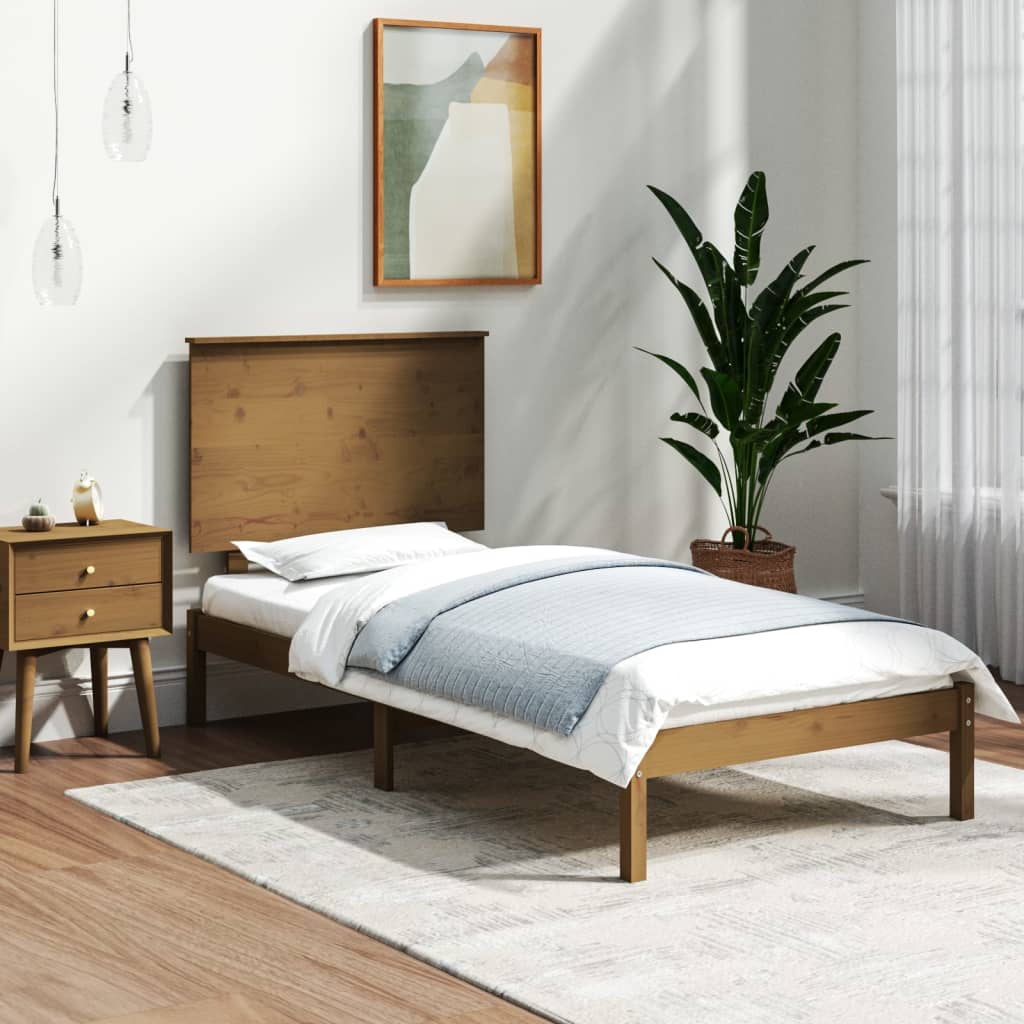 vidaXL Estrutura cama de solteiro 90x190cm madeira maciça castanho mel