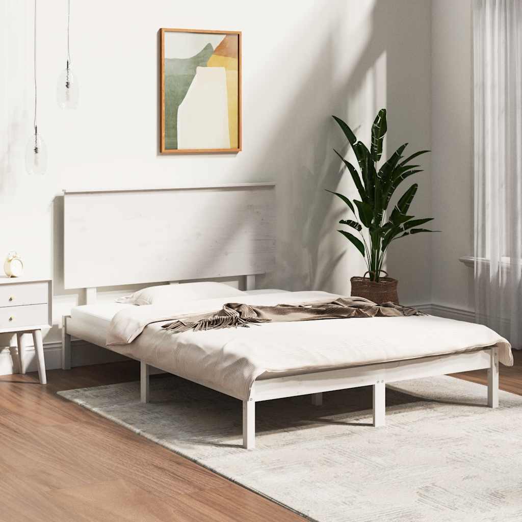 vidaXL sengeramme uden madras 140x190 cm massivt fyrretræ hvid