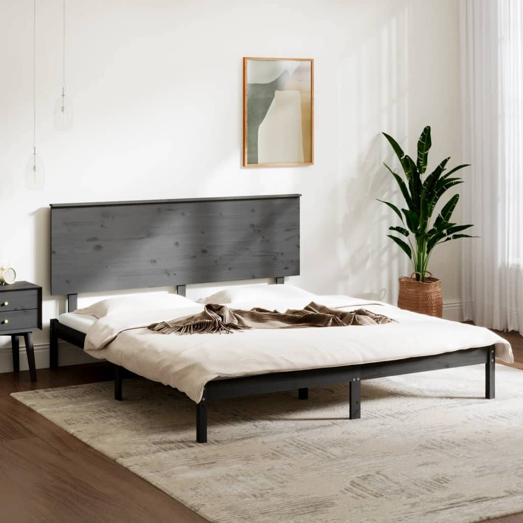 Rama łóżka, szara, lite drewno, 180x200 cm, Super King