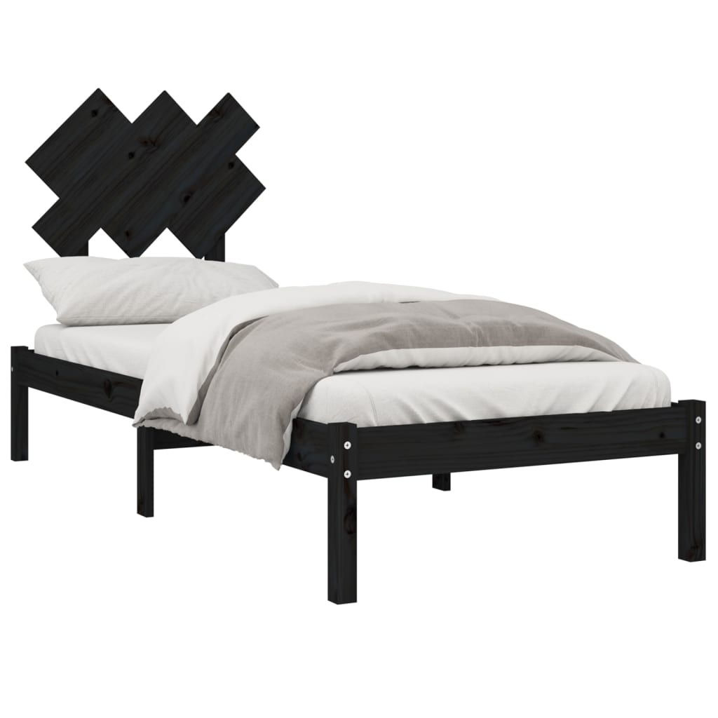 

vidaXL Bedframe massief hout zwart 75x190 cm 2FT6 Small Single