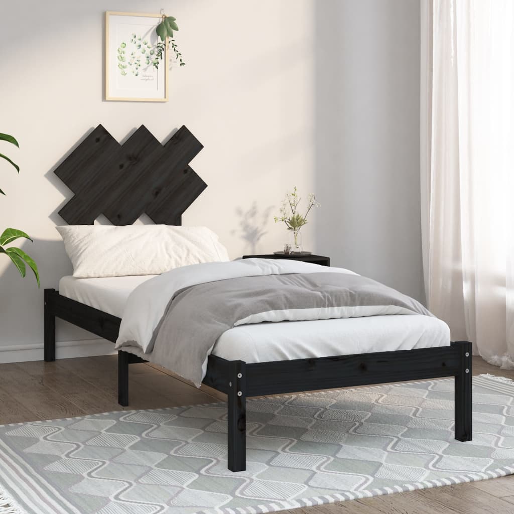 vidaXL Cadru de pat mic single 2FT6, negru, 75x190 cm, lemn masiv