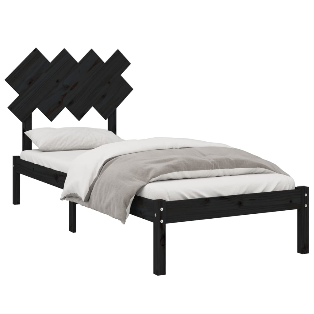 Cadru de pat Single 3FT, negru, 90x190 cm, lemn masiv