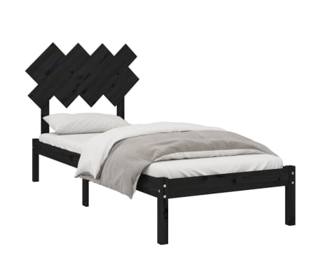 vidaXL Lovos rėmas, juodas, 90x190cm, medienos masyvas, vienvietis