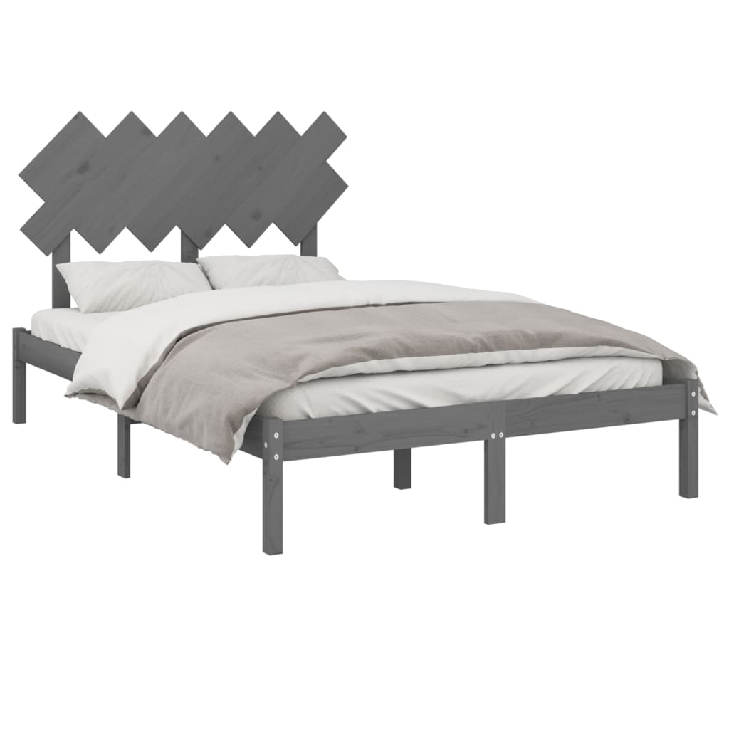 vidaXL Bedframe massief hout grijs 120x190 cm 4FT Small Double