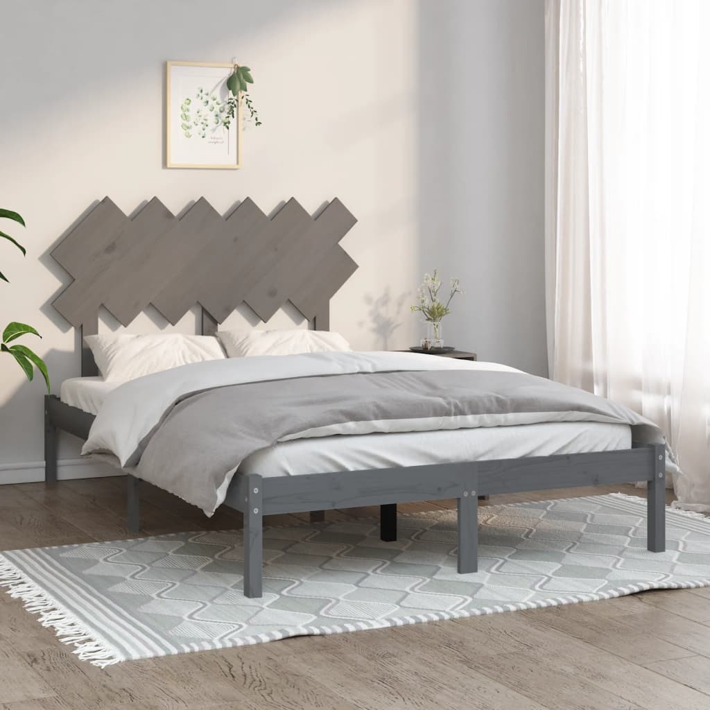 vidaXL Rám postele šedý 135 x 190 cm Double masivní dřevo