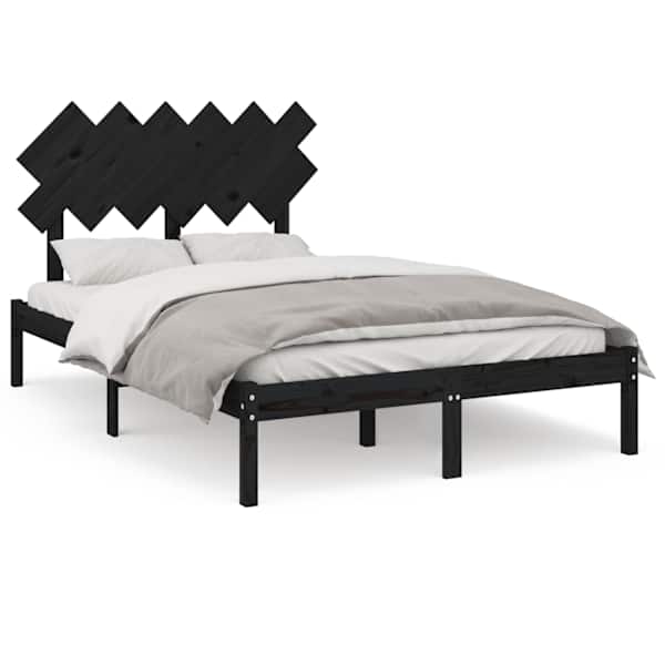 vidaXL voodiraam, must, 135 x 190 cm, m&auml;nnipuit