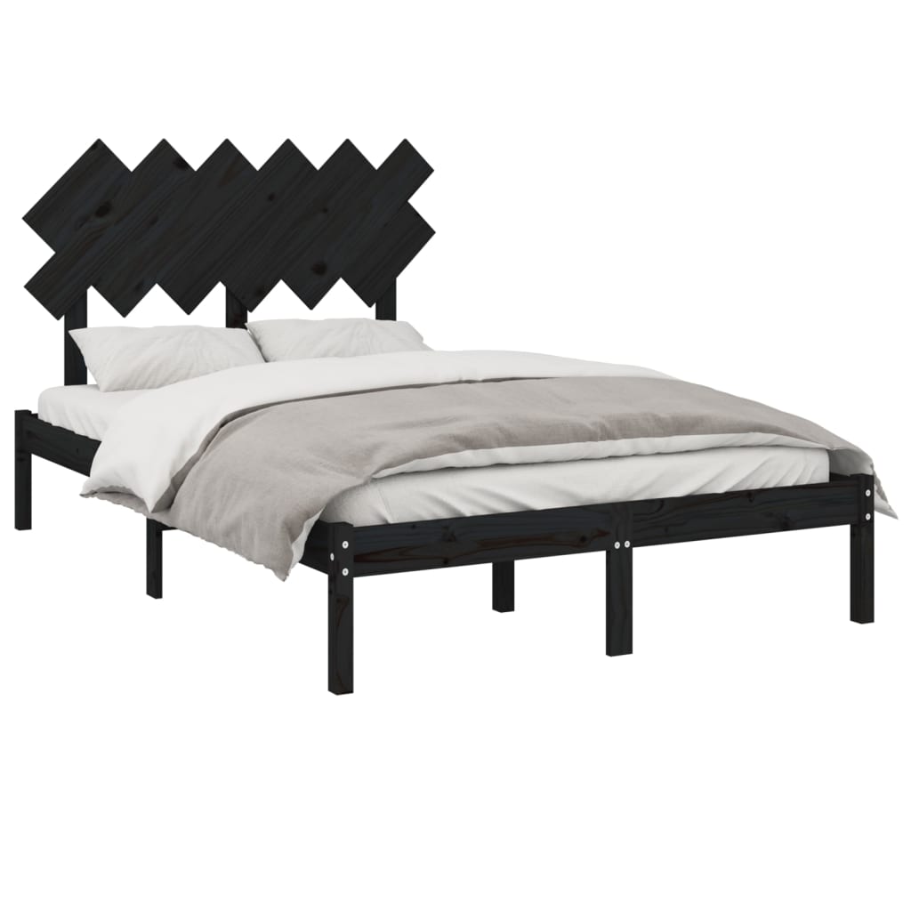 Rama łóżka, czarna, 135x190 cm, podwójna, lite drewno