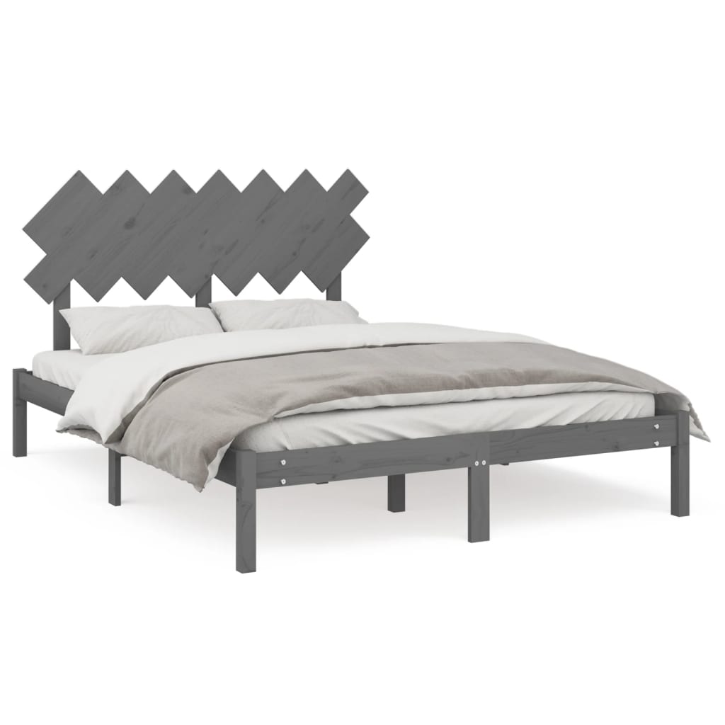 Rama łóżka, szara, 140x190 cm, lite drewno