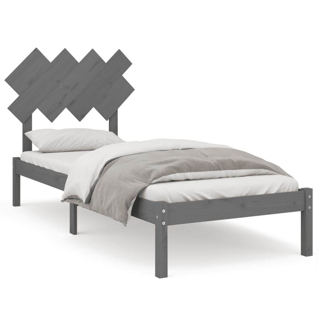 Rama łóżka, szara, 90x200 cm, lite drewno
