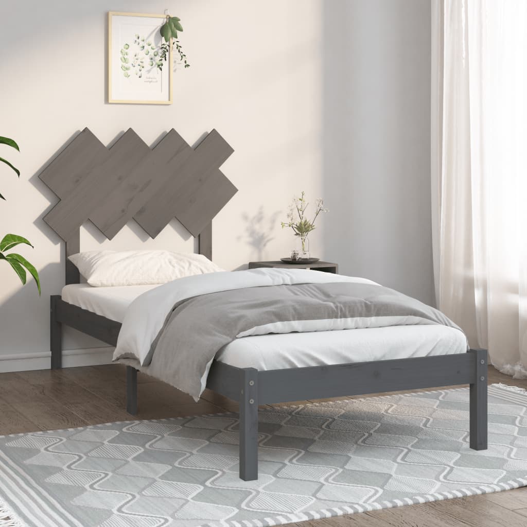 Rama łóżka, szara, 90x200 cm, lite drewno