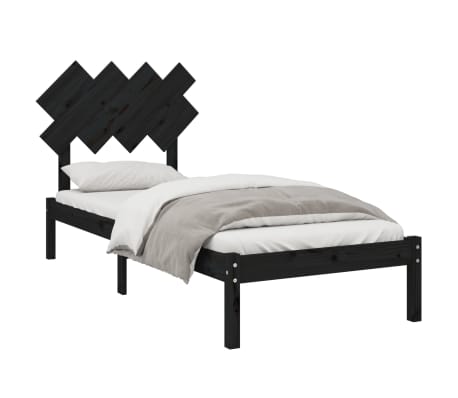 vidaXL Lovos rėmas, juodos spalvos, 90x200cm, medienos masyvas