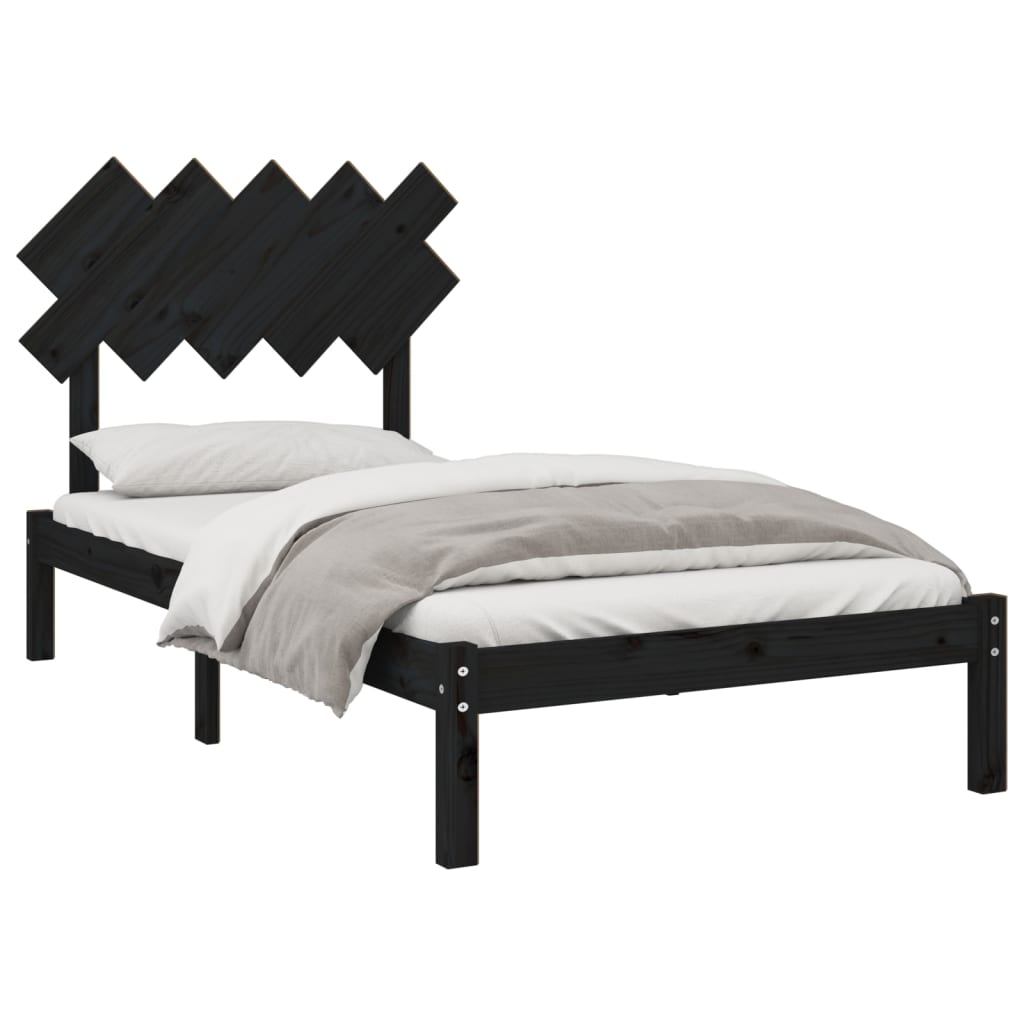 vidaXL Bedframe massief hout zwart 100x200 cm afbeelding