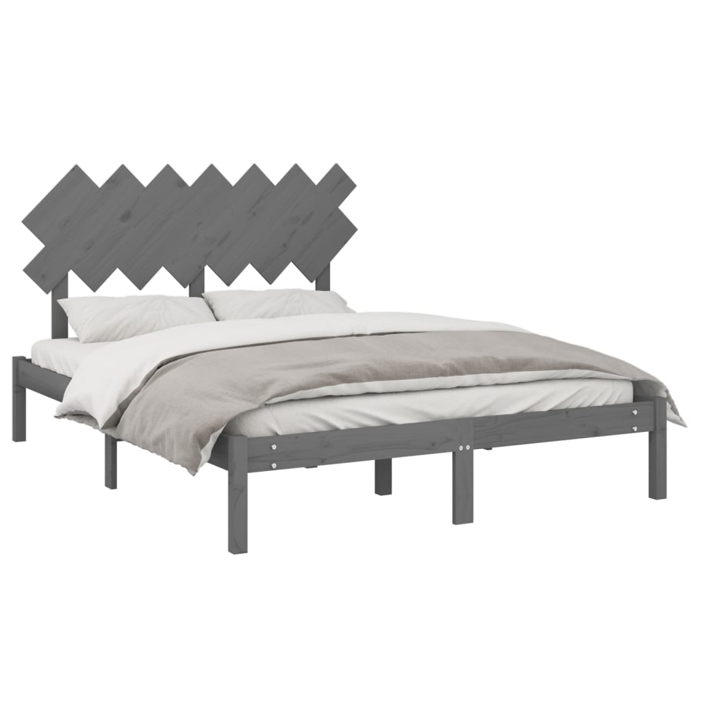 Rama łóżka, szara, 150x200 cm, King Size, lite drewno
