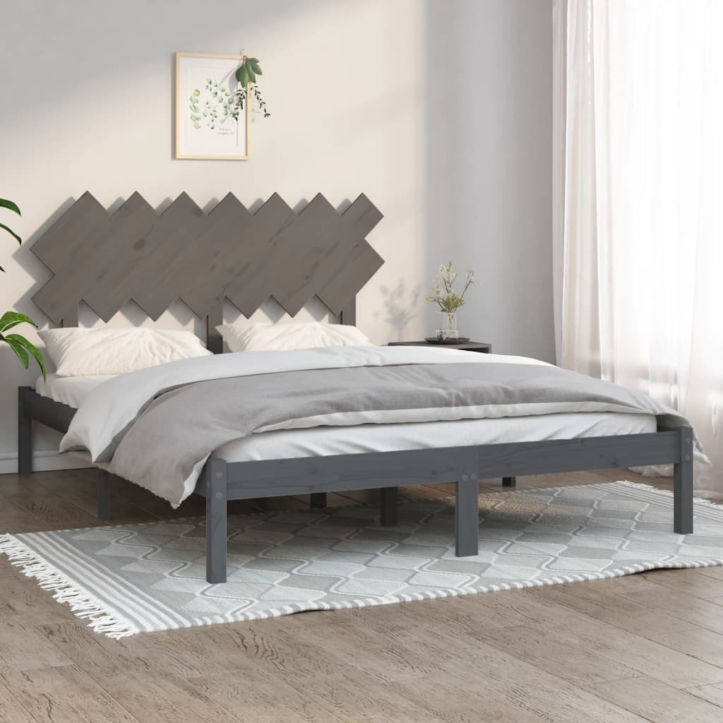 Rama łóżka, szara, 150x200 cm, King Size, lite drewno